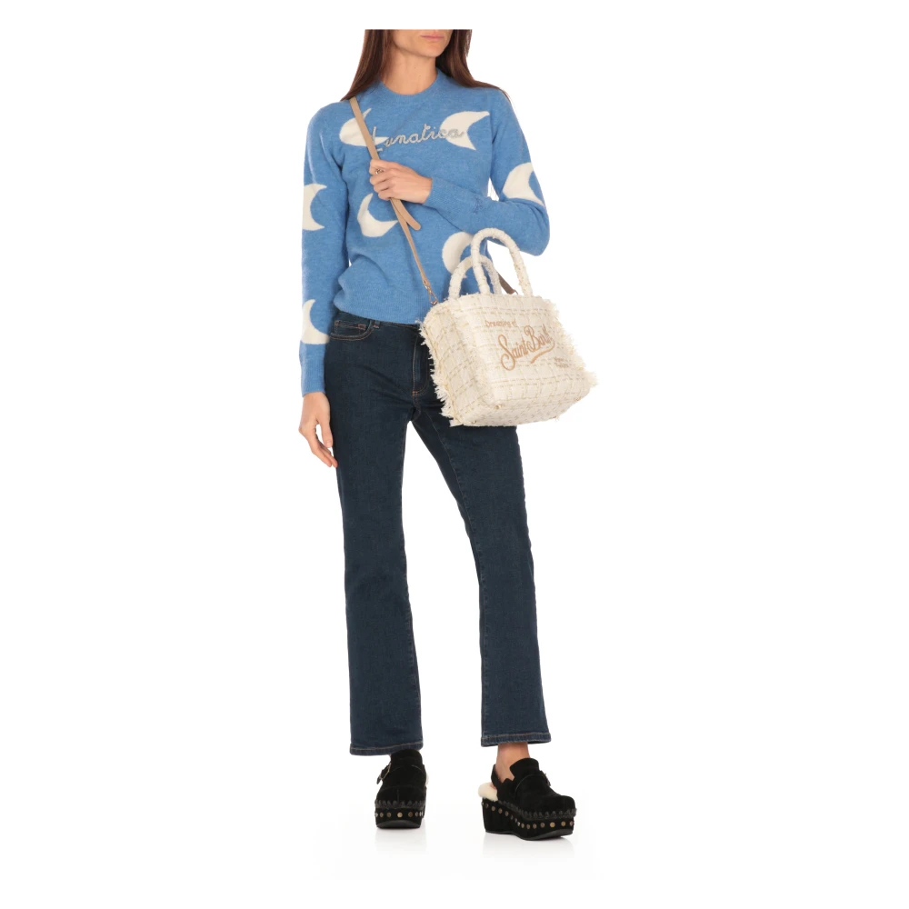 Saint Barth Ivoor Stof Handtas met Franjes Beige Dames