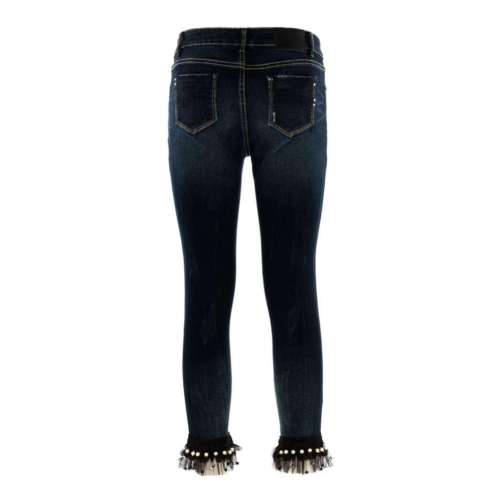 Fracomina Dames Skinny Jeans met Juweelversieringen Blue Dames