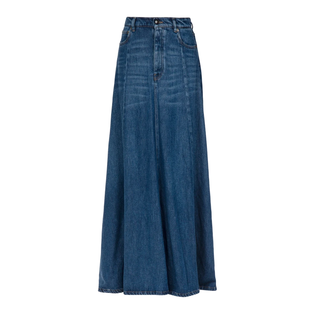 Semicouture Denim Flare Rok met Vintage Details Blue Dames