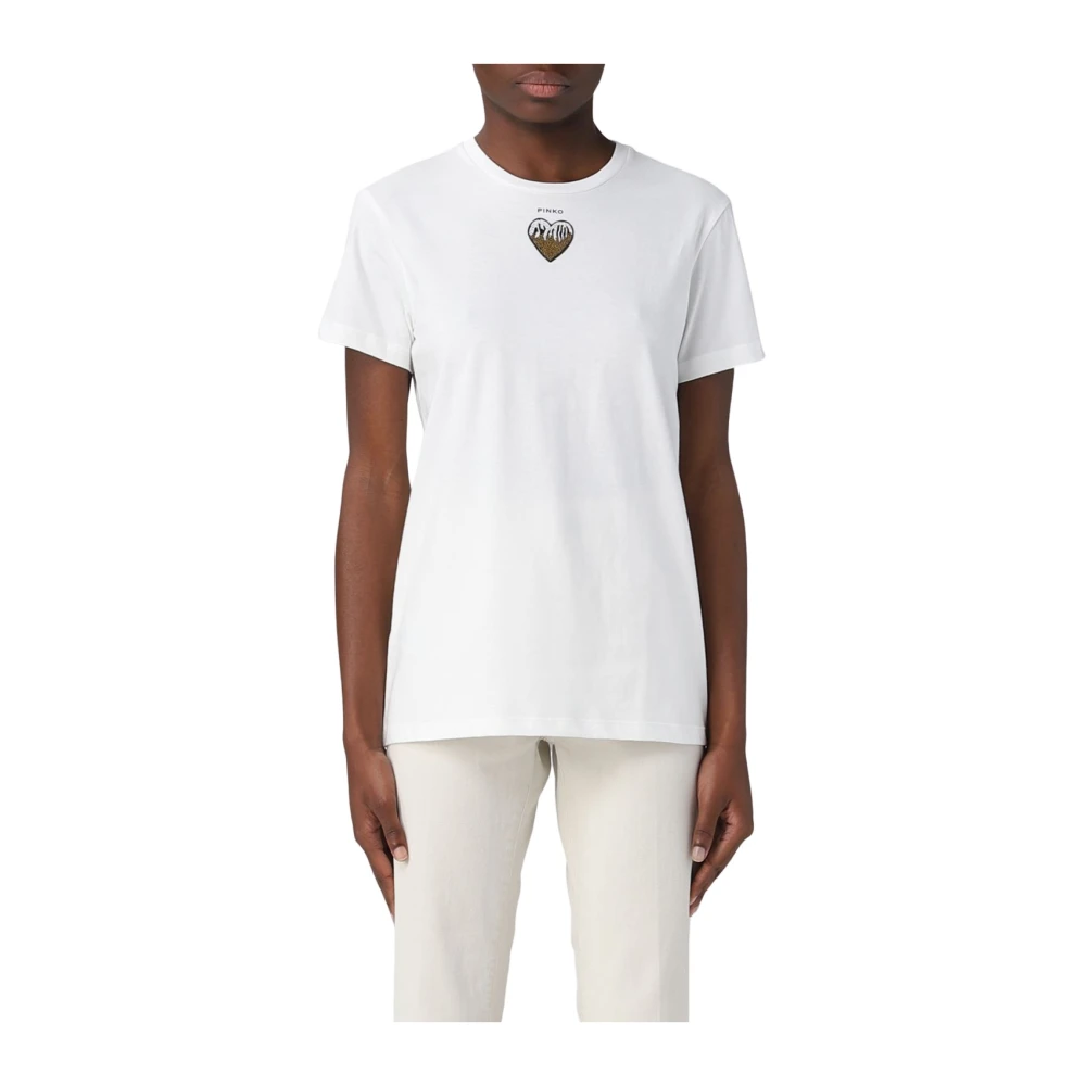 Pinko Stijlvolle Katoenen T-shirt met Geborduurd Hart White Dames