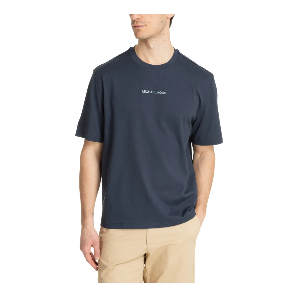 Michael Kors Effen Logo T-shirt met Borduursels Blue Heren