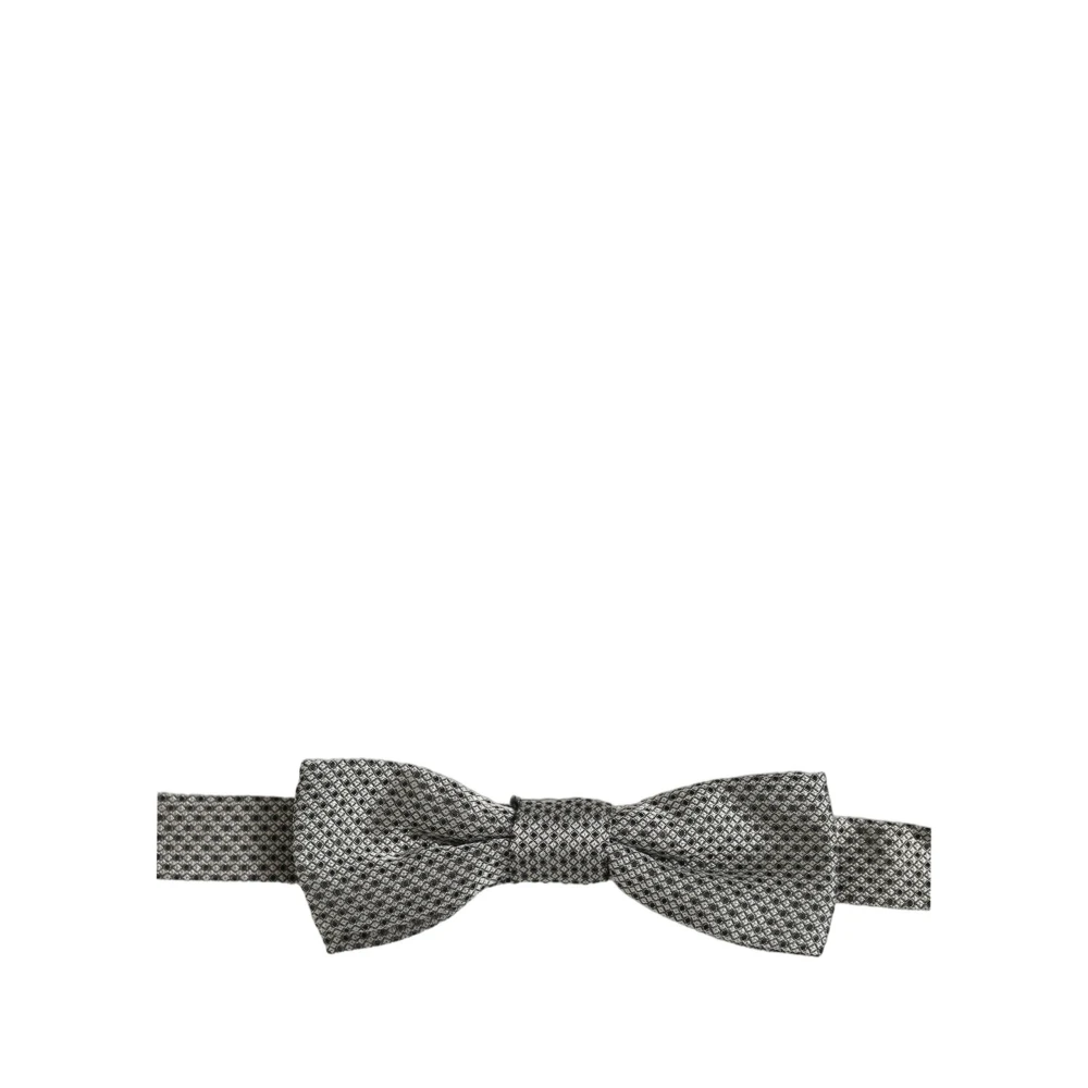 Dolce & Gabbana Men Gray Silk Patterned Adjustable Neck Papillon Bow Tie - Image 2