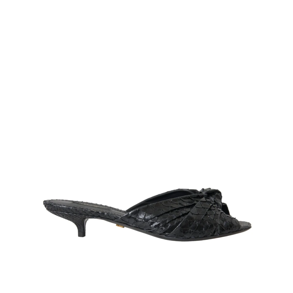 Dolce & Gabbana Women's Black Heeled Mules, 6 Uk, Exotic Leather Heels Sandals With Animal Print