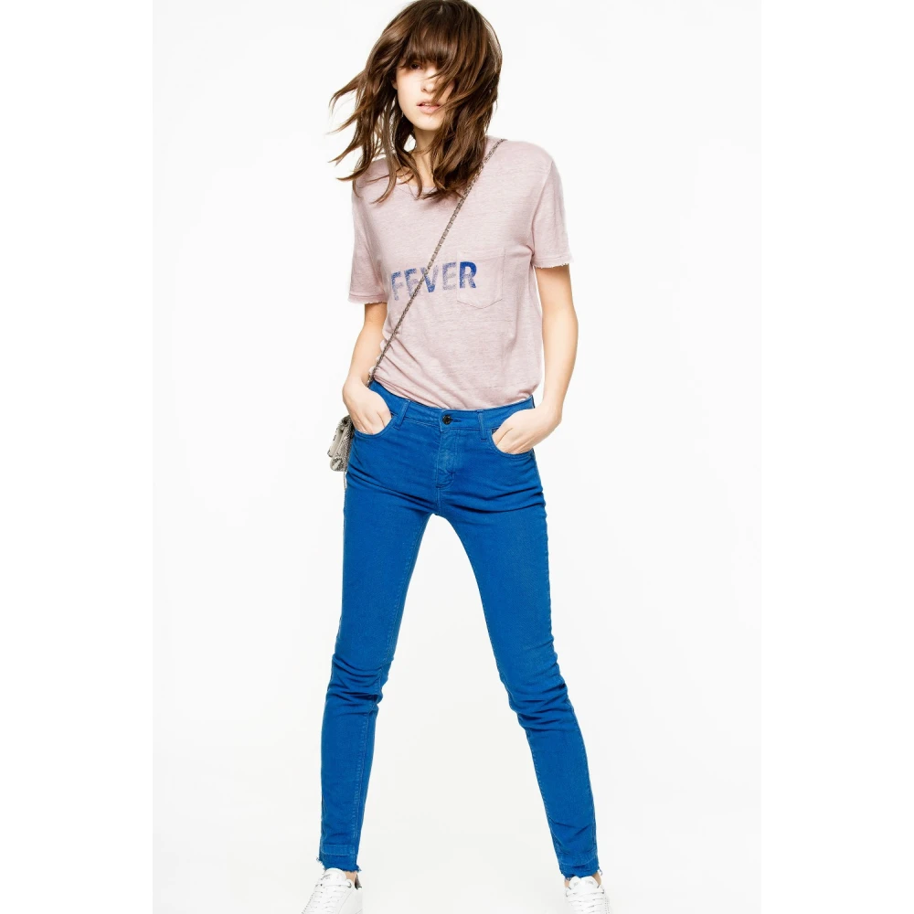 Zadig & Voltaire Roze Linnen T-Shirt met 'Fever' Logo Pink Dames