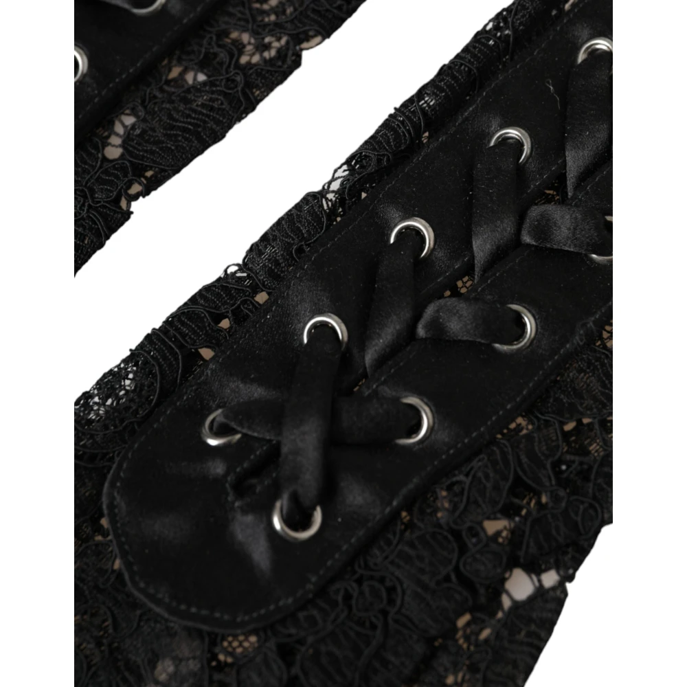Dolce & Gabbana Zwarte Kant Ellebooglange Handschoenen Black Dames