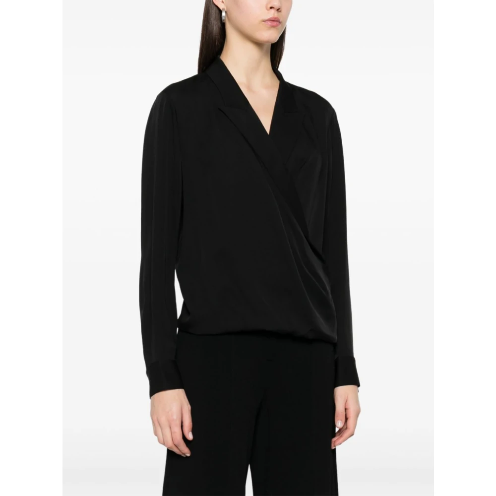 Theory Zwart Zijden Crossover Hals Shirt Black Dames