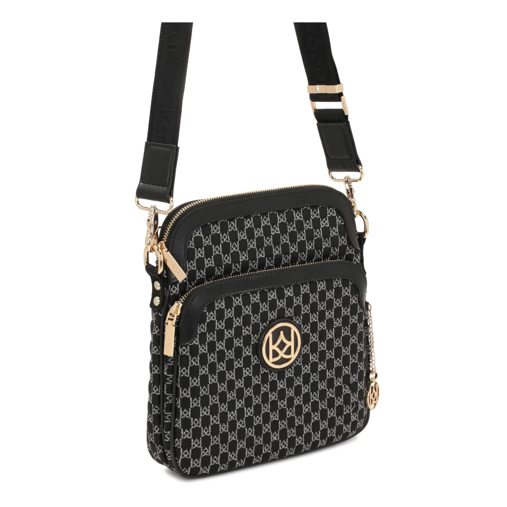 Kazar Zwarte messenger-tas in urban stijl versierd met een grijs geborduurd patroon Black Dames
