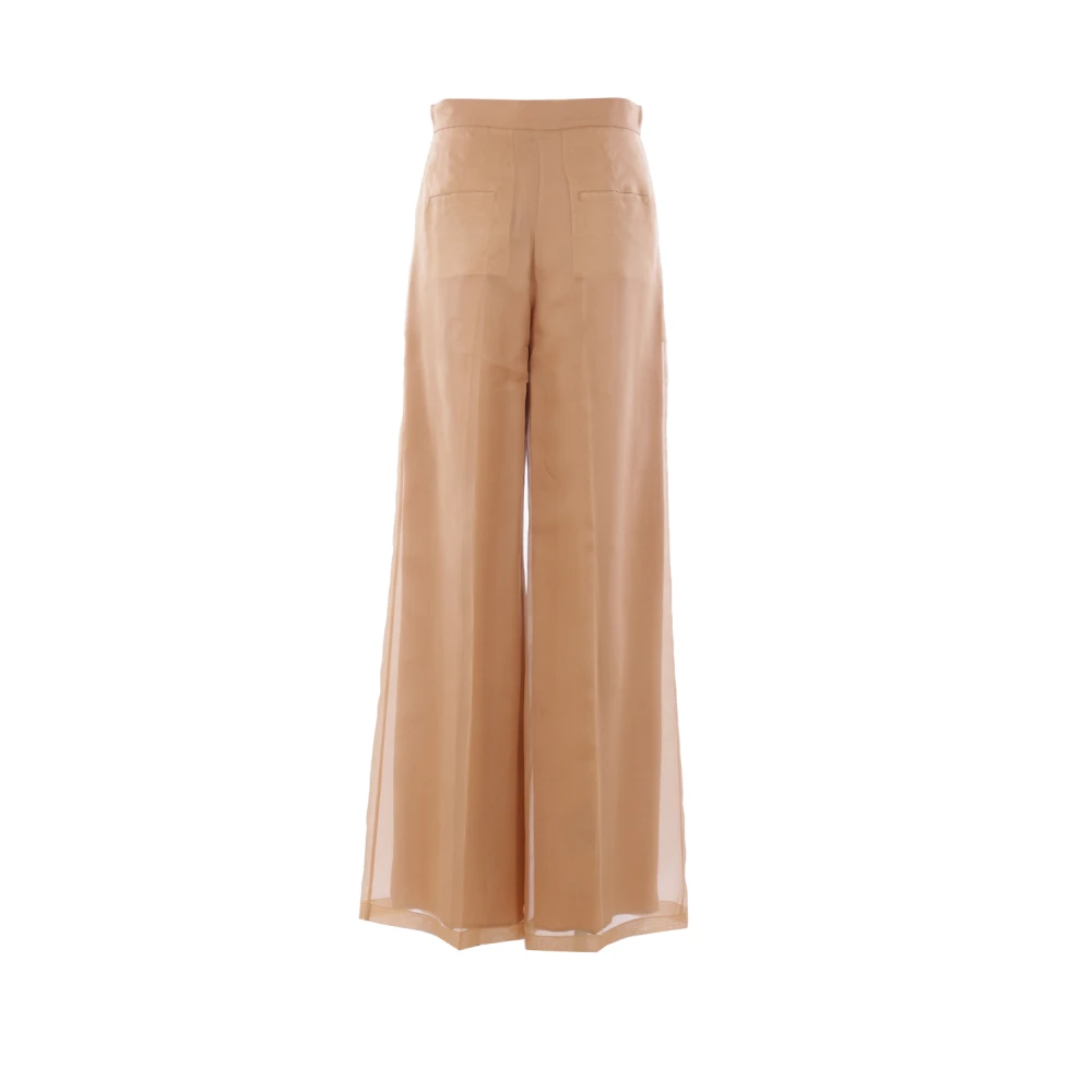Max Mara Bruine Organza Broek Wijde Pijpen Brown Dames