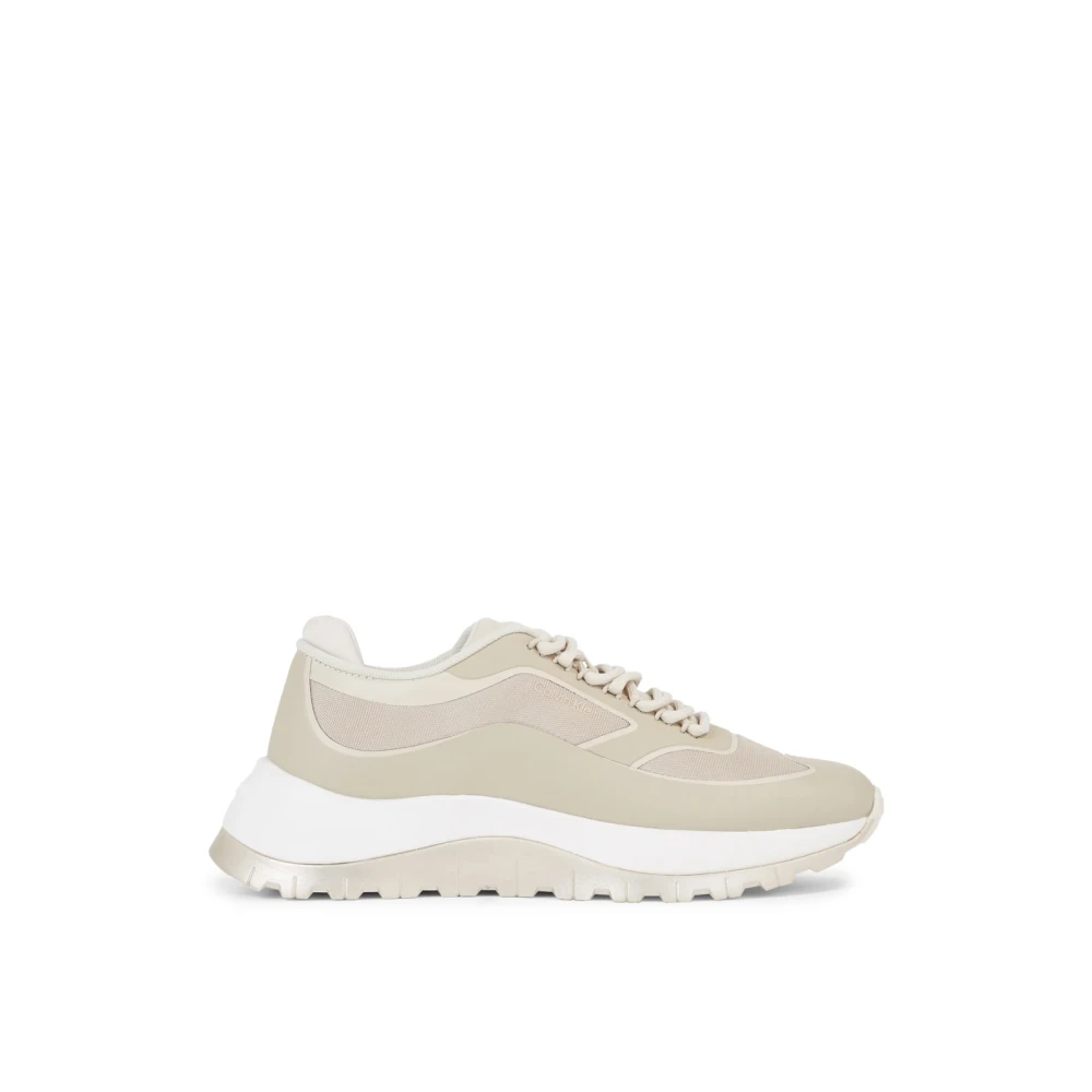 Calvin Klein Lace-Up Sneakers Logo Textiel Dames Schoenen Beige