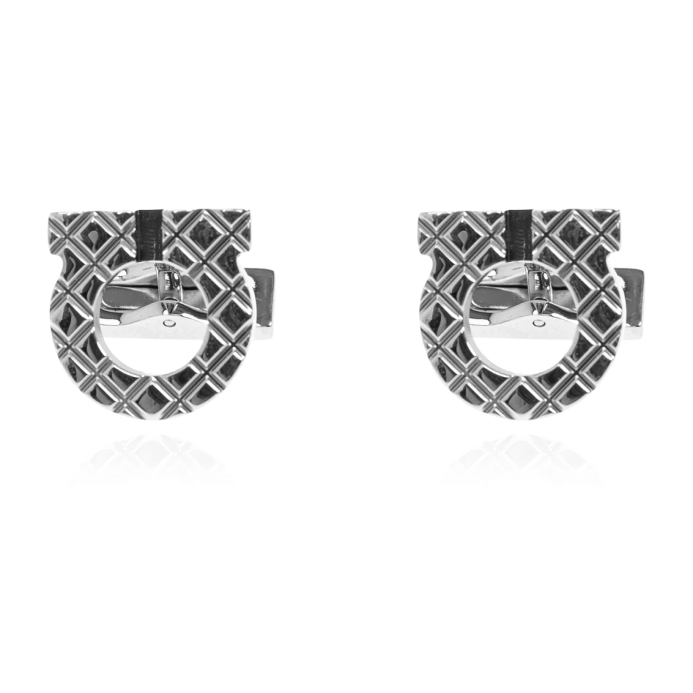 Ferragamo Gray Clips Bars, Male, One Size, Gancini Cufflinks