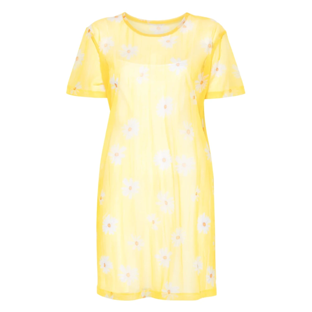 Moschino Gele Crewneck Jurk Gevoerd Korte Mouwen Yellow Dames