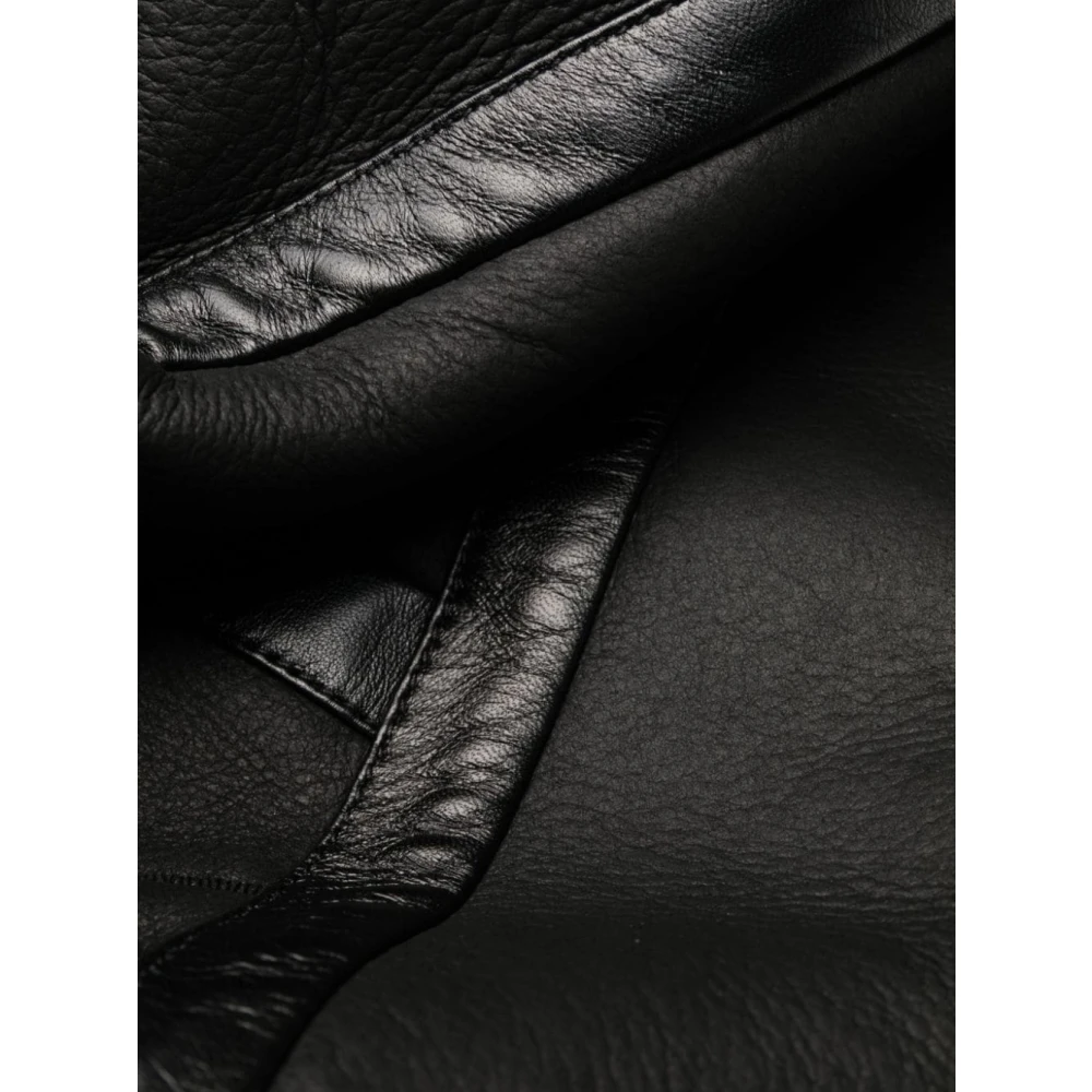 Saint Laurent Shearling-gevoerde leren pilotenjas Black Dames