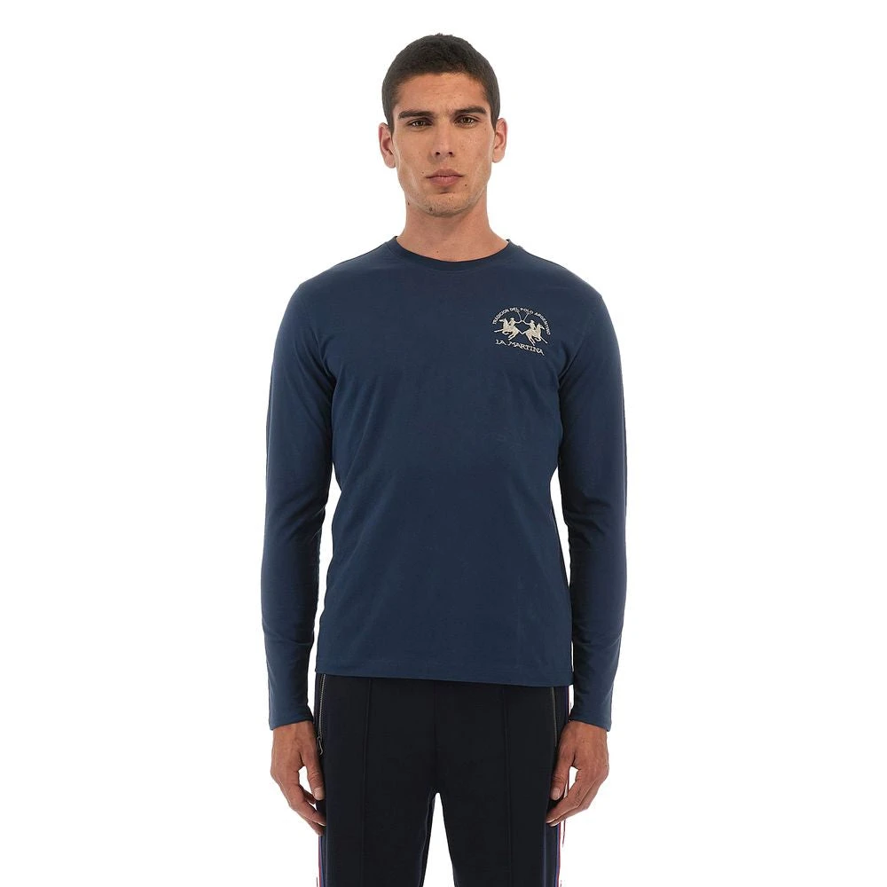 LA MARTINA Blauw Katoenen T-Shirt met Geborduurd Logo Blue Heren