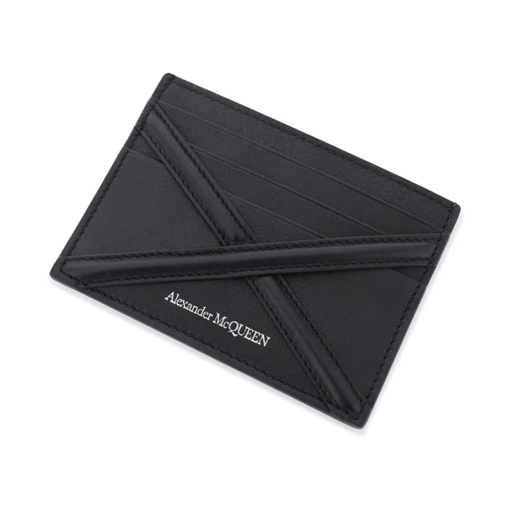 alexander mcqueen Leren Cardholder met Harnas Detail en Logo Print Black Heren