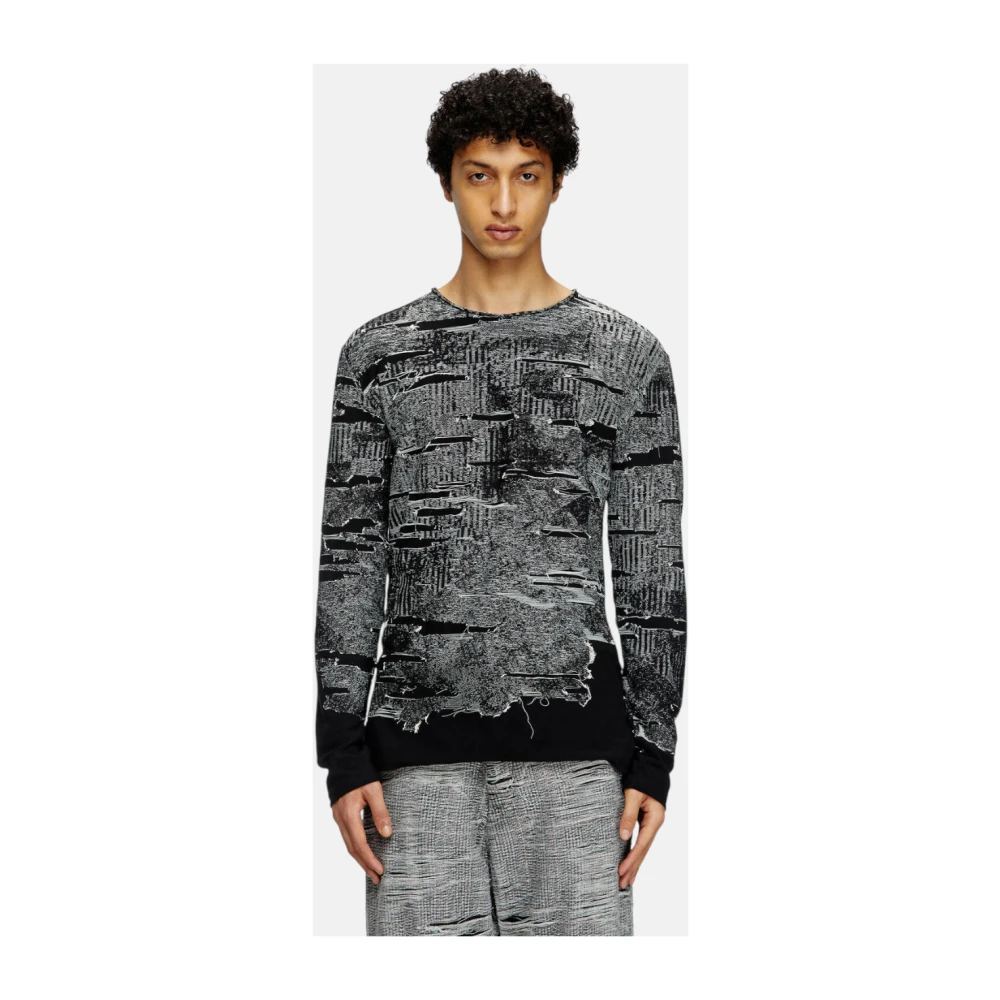 Diesel Lange Mouw Jacquard T-shirt Black Heren