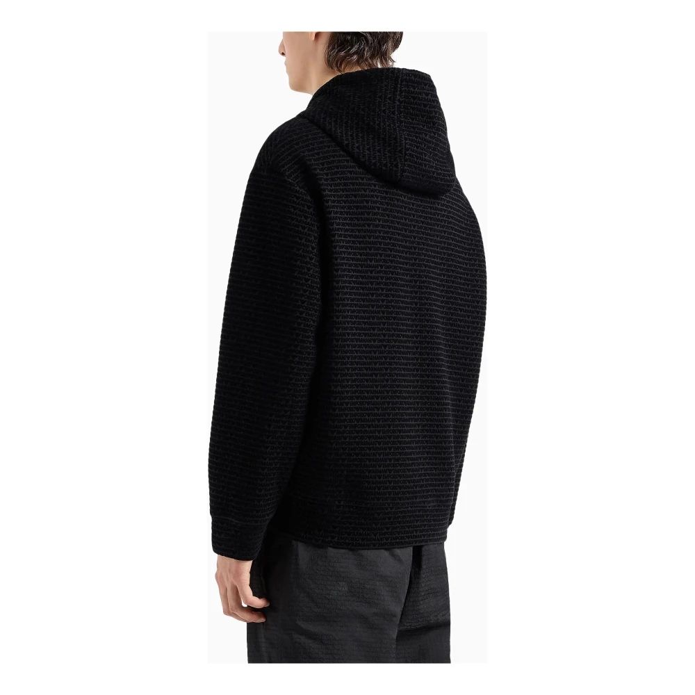 Emporio Armani Zwarte Sweaters met Capuchon en Rits Black Heren