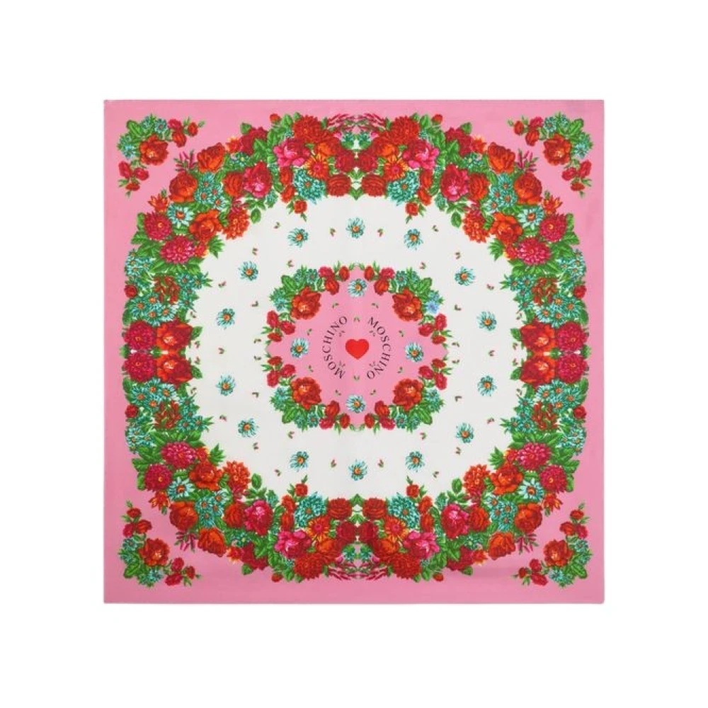 Moschino Pink Silk Scarves, Female, One Size, Printed Silk Scarf