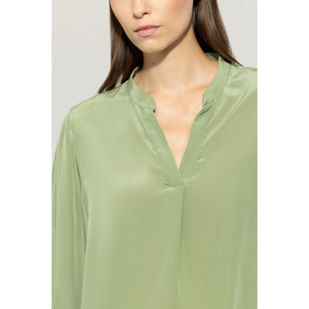 LUISA CERANO Zijden V-hals Tuniek Blouse Green Dames