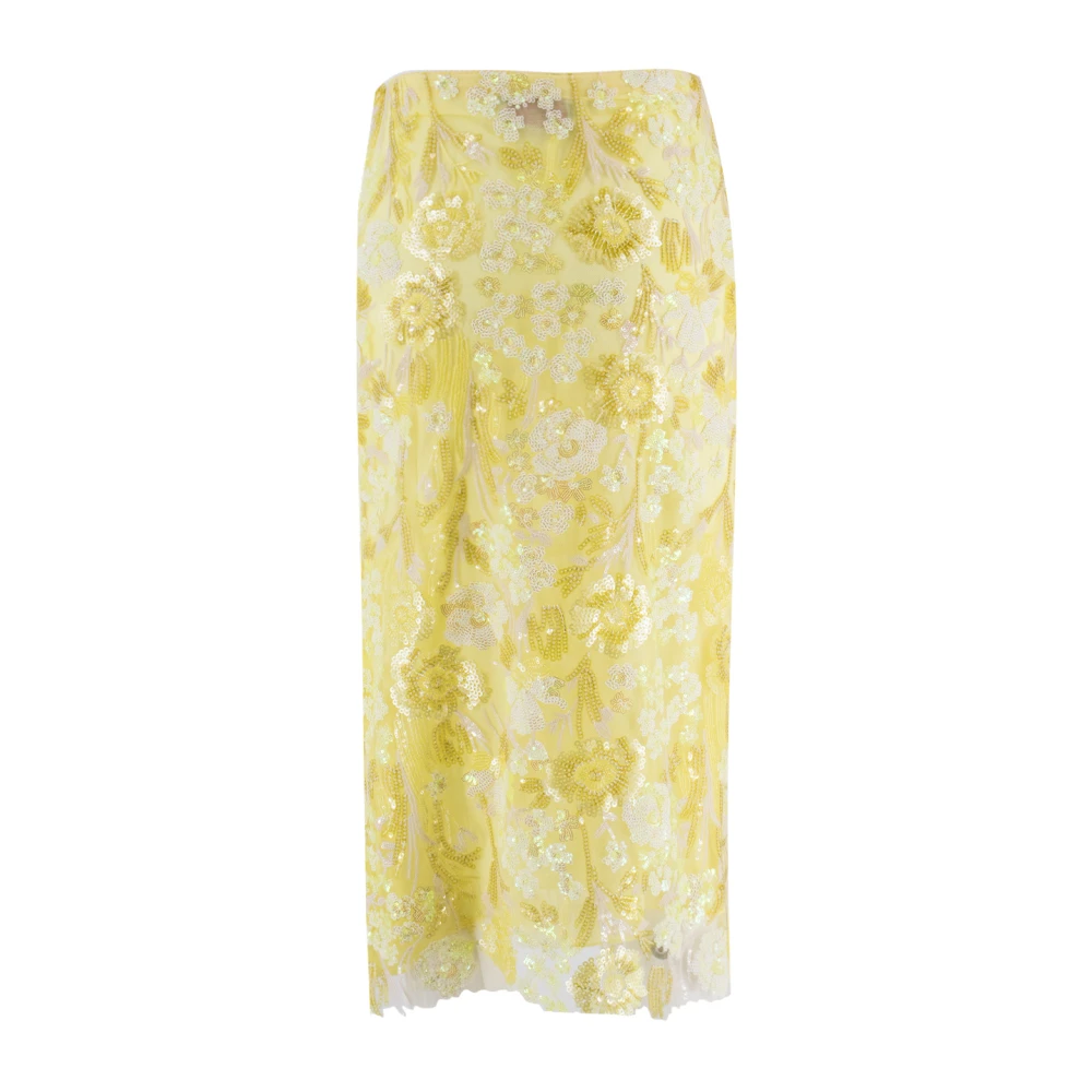 Ermanno Scervino Bloemen Paillet Midi Rok Yellow Dames