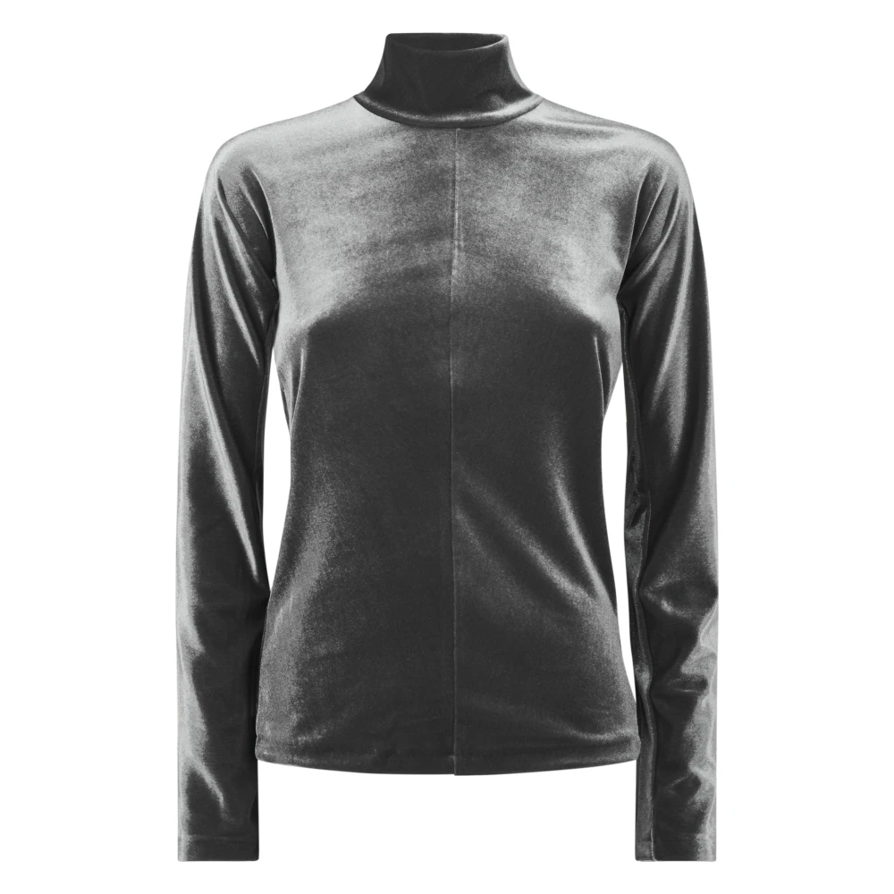Forte Forte Women's Black Stretch Velvet Turtleneck T-Shirt