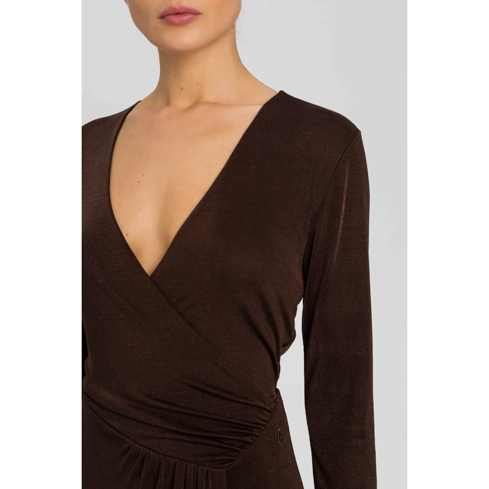 Twinset Bruine Jersey Jurk met Gedrapeerd Voorpand Brown Dames
