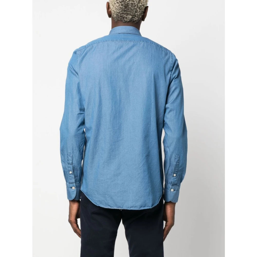 Finamore Lange mouw denim overhemd Blue Heren