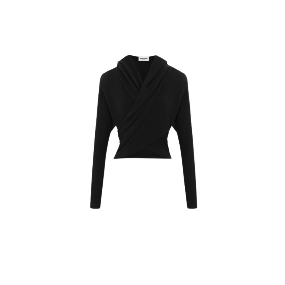 Saint Laurent Lange mouwen hoodie met gewatteerde schouders Zwart Dames