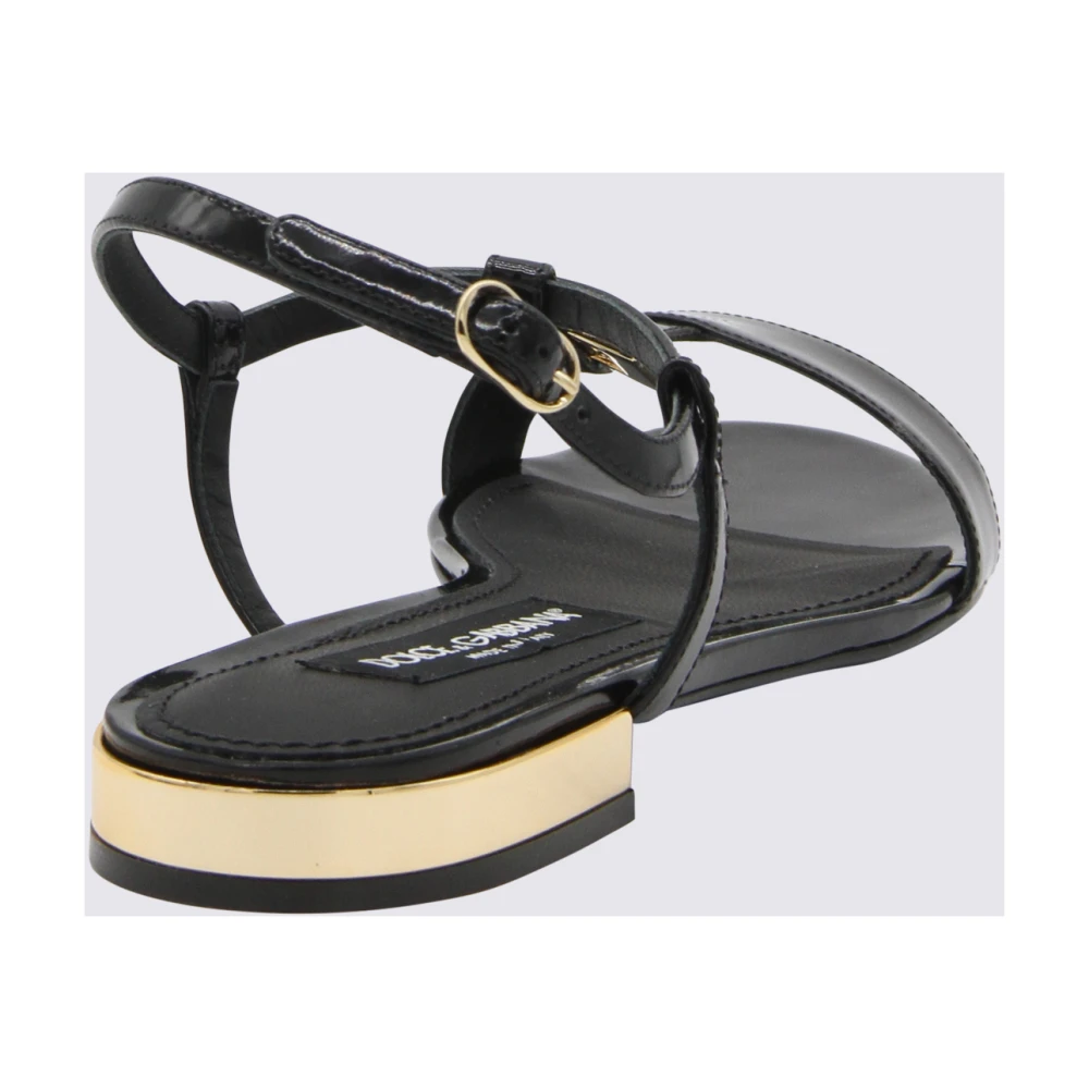 Dolce & Gabbana Zwarte platte sandalen voor vrouwen Black Dames