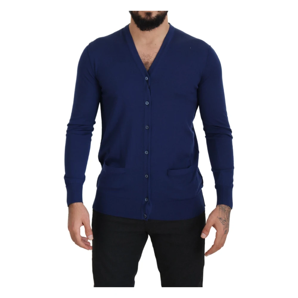 Dolce & Gabbana Men's Blue Elegant Virgin Wool Cardigan Sweater