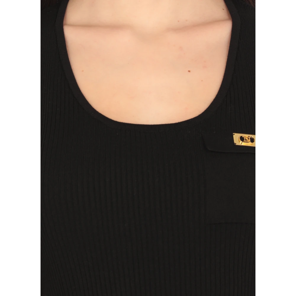 Elisabetta Franchi Zwarte Mouwloze Top met Wijde Hals Black Dames