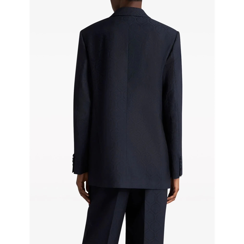 ETRO Dubbelbreasted wollen jacquard jas Black Dames