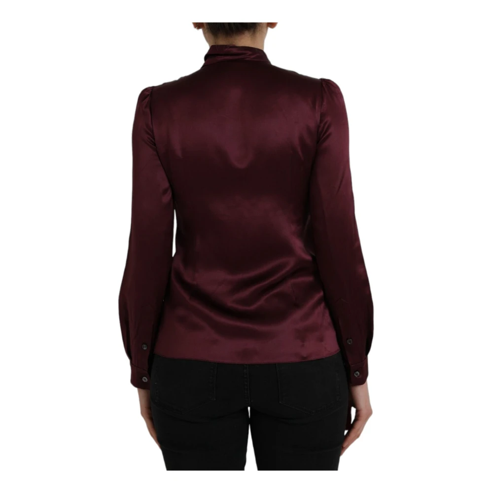 Dolce & Gabbana Bordeaux Zijden Ascot Kraag Blouse Top Brown Dames