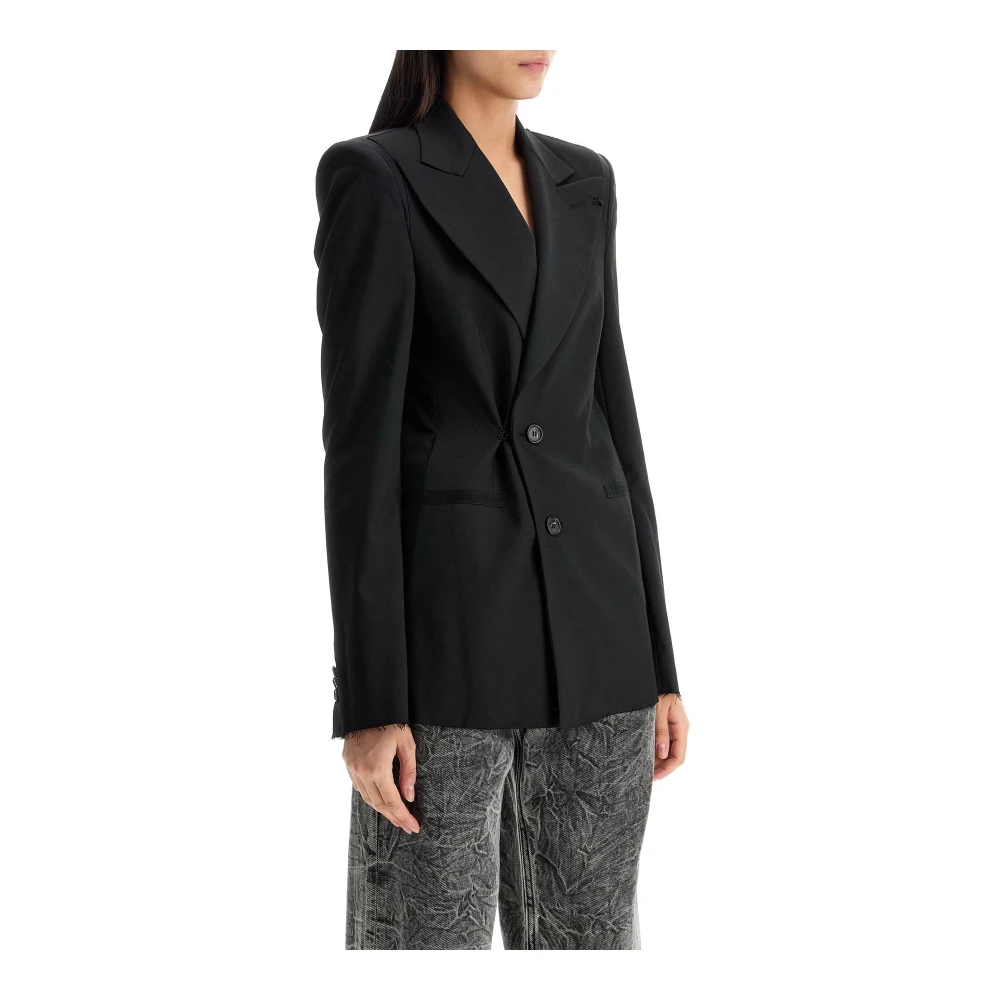 MM6 Maison Margiela Tweed Blazer met Dubbele Rij Knopen en Getailleerde Schouders Black Dames