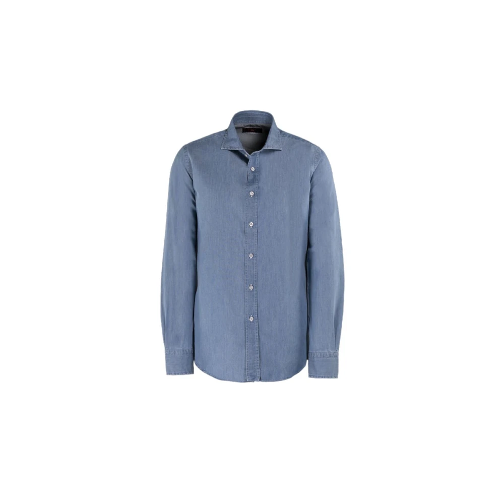 Moorer Licht Denim Zijde Katoen Overhemd Blue Heren