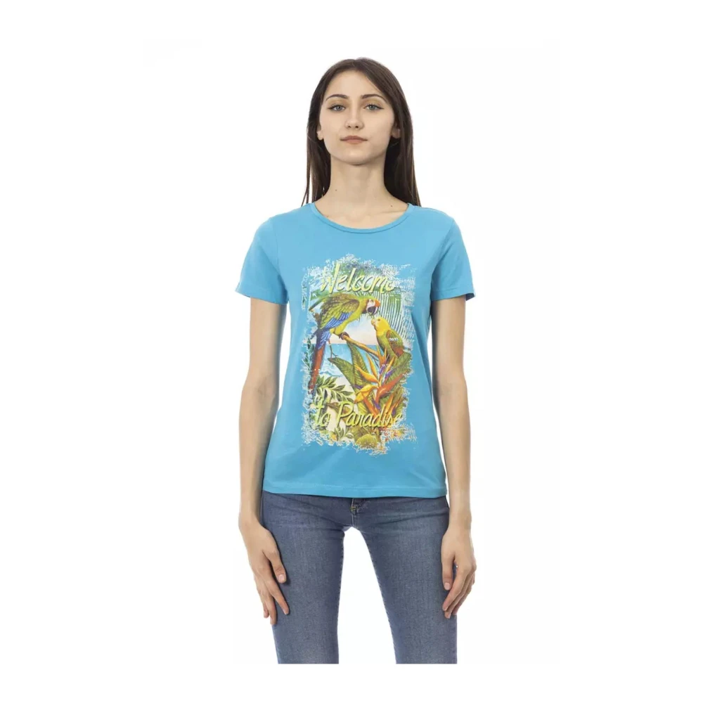 Trussardi Women's Blue Parrot Print Casual T-Shirt - T-Shirts - Xs- Tops