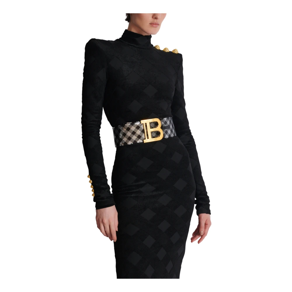 Balmain Gingham geborduurde B-Riem Black Dames