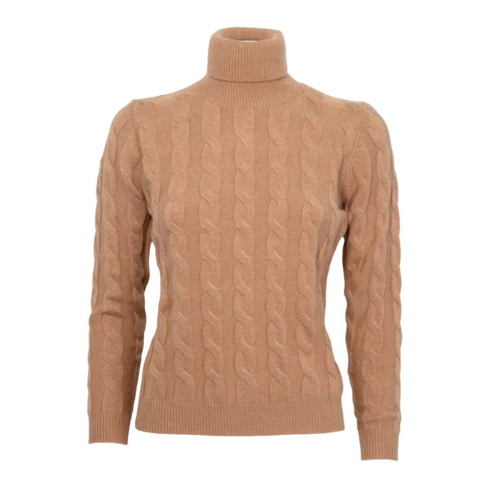 Cashmere Company Gevlochten coltrui in beige kameel Beige Dames