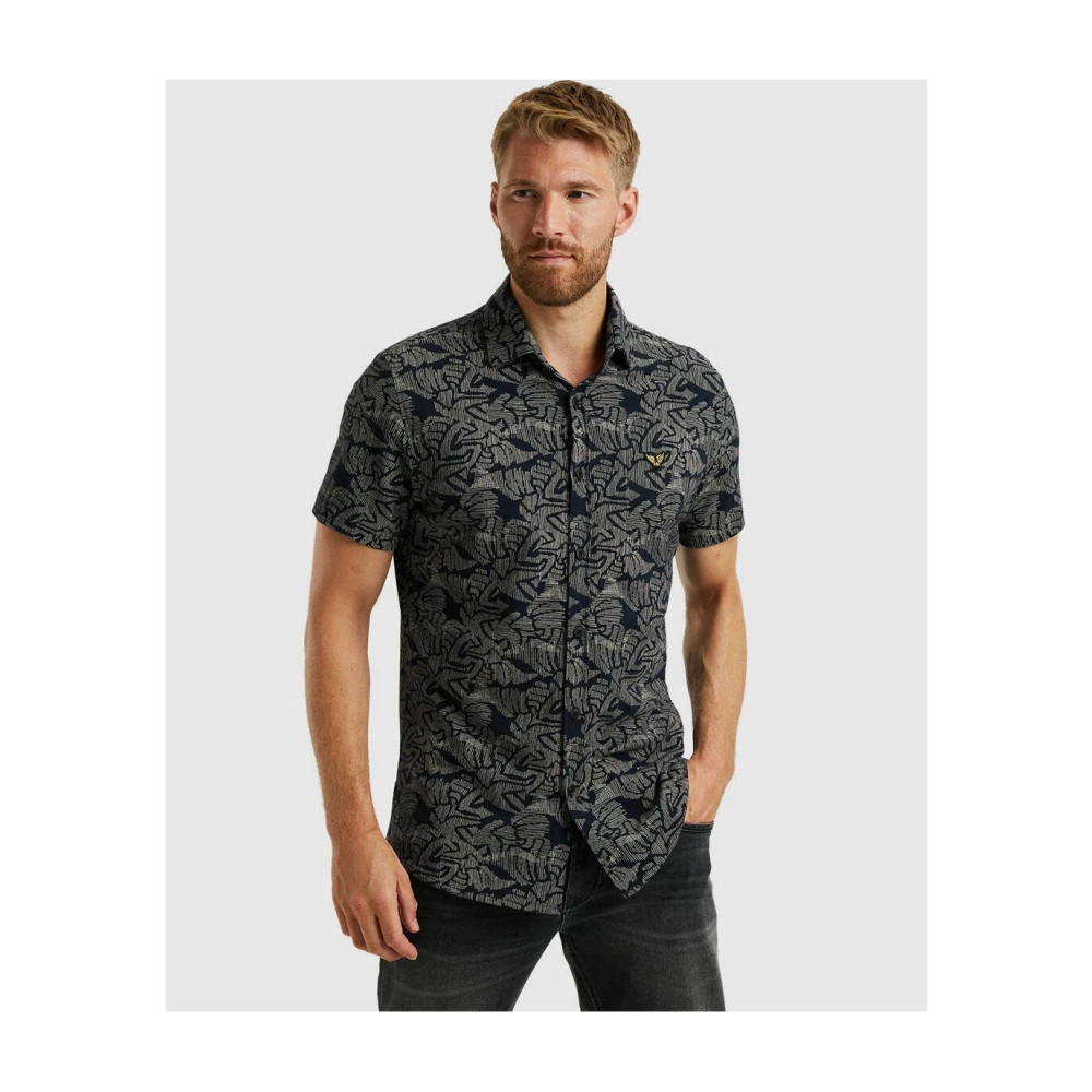 PME Legend Kort overhemd Print op Jersey Blue Heren