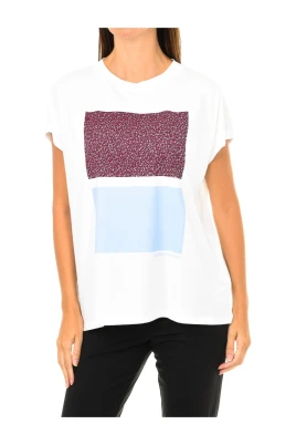 T-shirt med Kort Ärm och Ribbad Rund Hals
