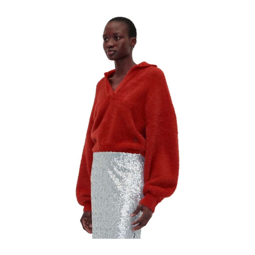 Stine Goya Rode Gebreide Polo Jumper Red Dames