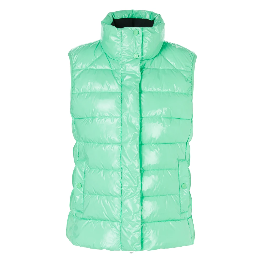 Marc Cain Glanzende Gewatteerde Vest met Opstaande Kraag Green Dames