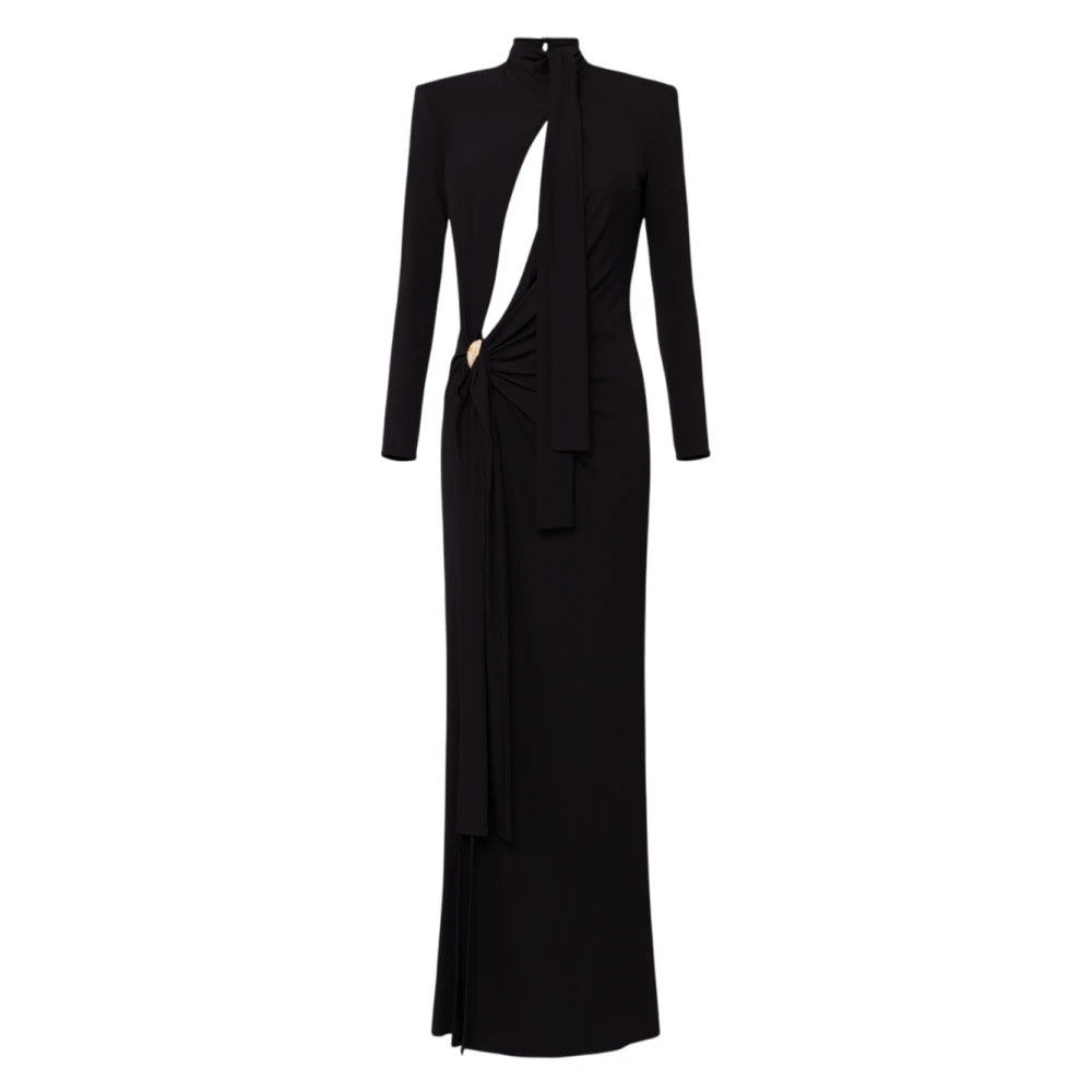 Elisabetta Franchi Elegante Lange Avondjurk met Juweelversieringen Black Dames