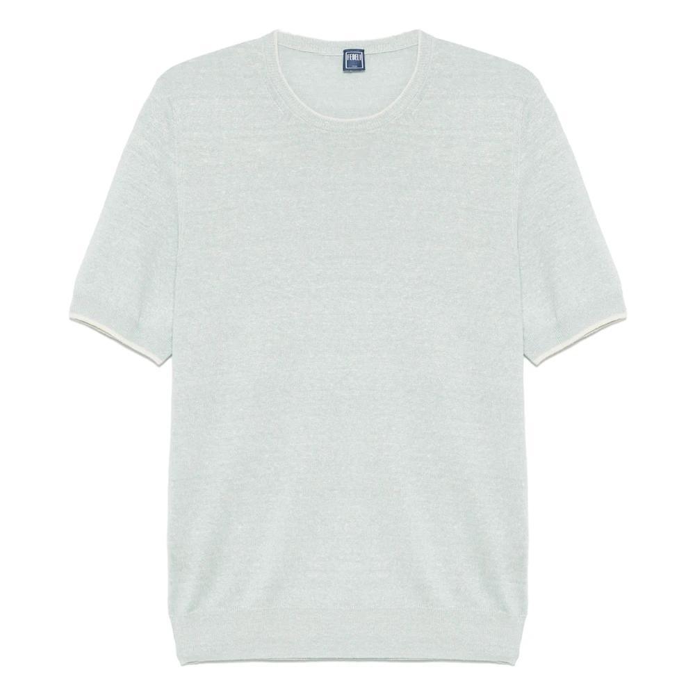 Fedeli Linnen Katoen Gebreid T-Shirt Blue Heren