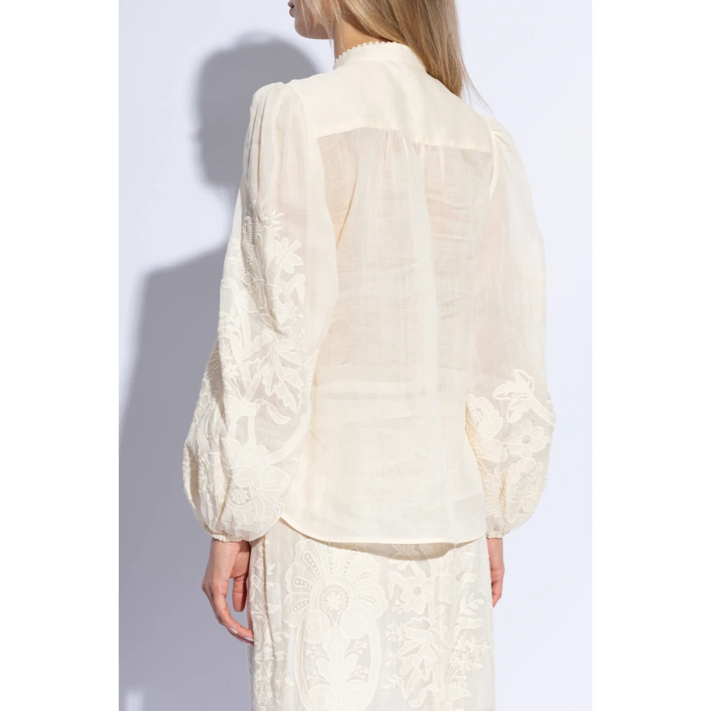 Zimmermann Linnen overhemd met opstaande kraag Beige Dames