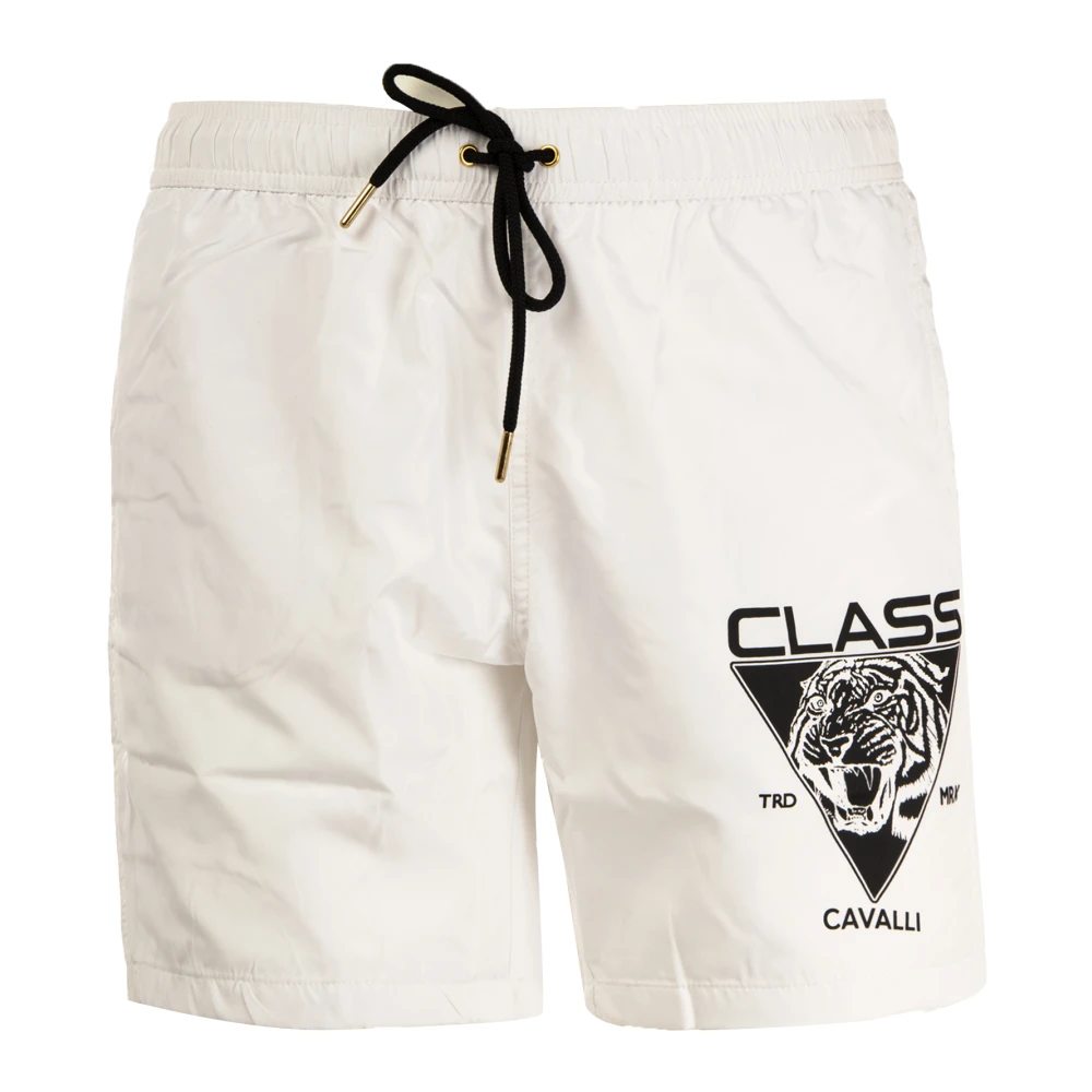Cavalli Class Logo Print Zwemshorts Klassieke Stijl White Heren