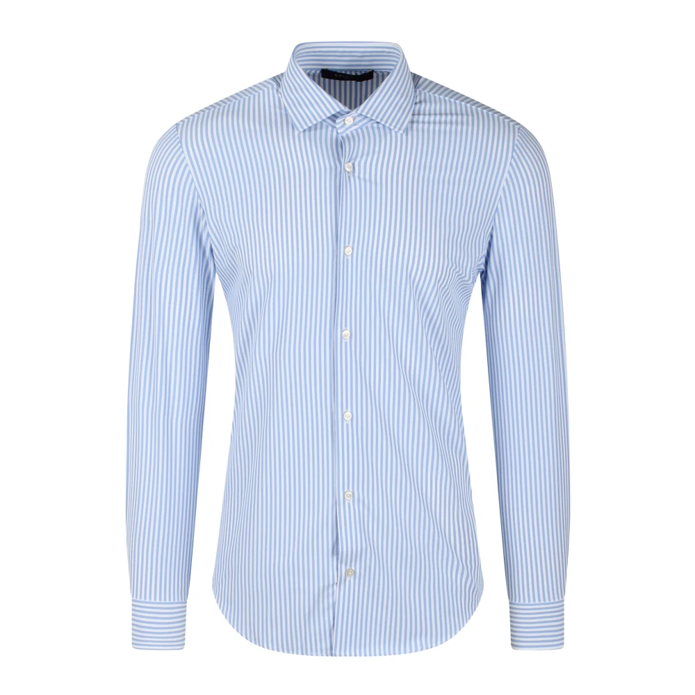 Brian Dales Slim Fit Gestreept Overhemd met Franse Kraag Blue Heren