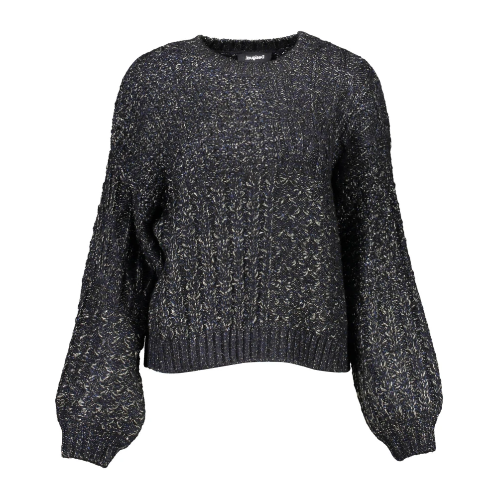 Desigual Women's Black Long Sleeve Top Contrast Details - Round-Neck Knitwear - L- Knitwear