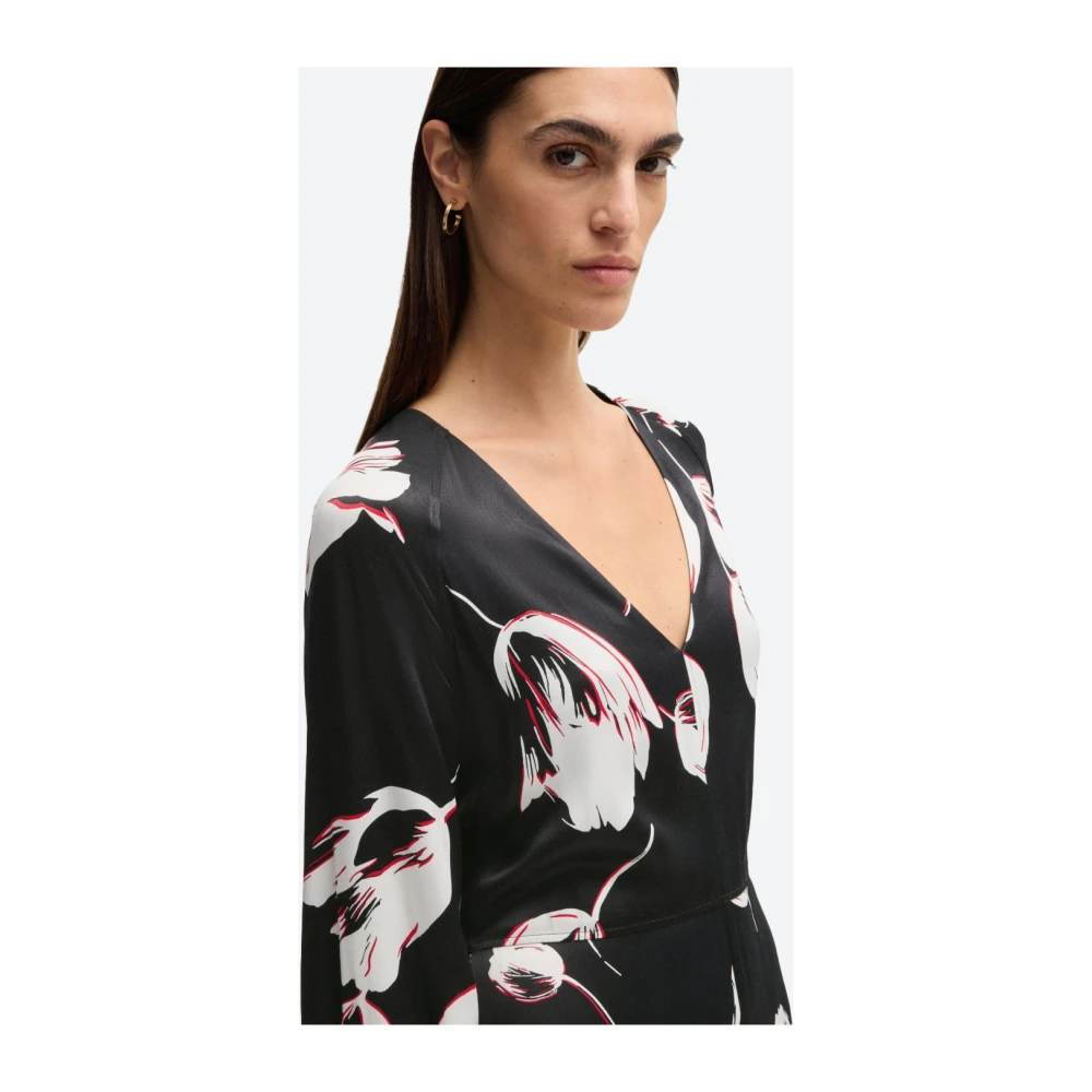 Hugo Boss Tulpenprint V-hals Jurk Black Dames