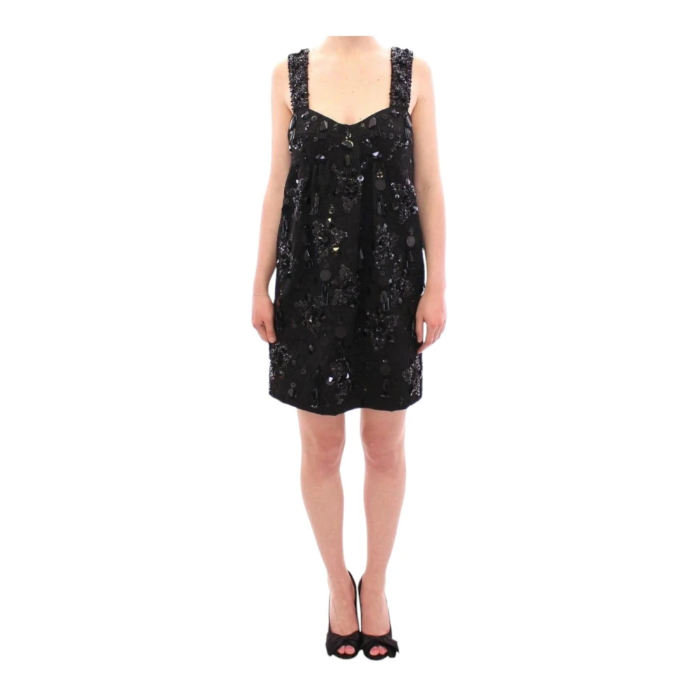 Dolce & Gabbana Black Floral Crystal Mini Dress - Female - Short Dresses - Black - S - Dresses