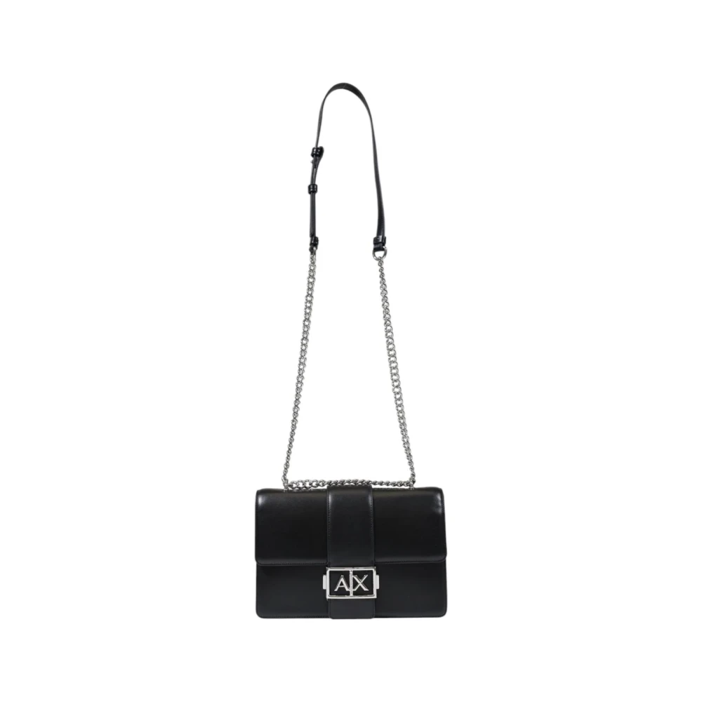 Armani Exchange Women's Black Plain Shoulder Bag With Clip Fastening